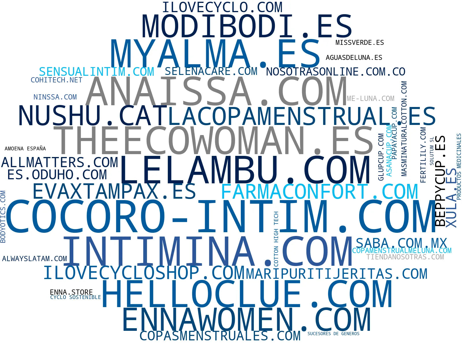 wordcloud de mercado tampones reutilizables, accesorios copa menstrual, protectores menstruales