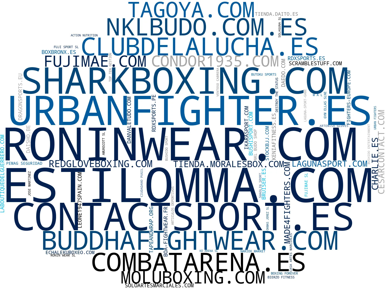 wordcloud de mercado ropa deportiva, protecciones, cinturones artes marciales