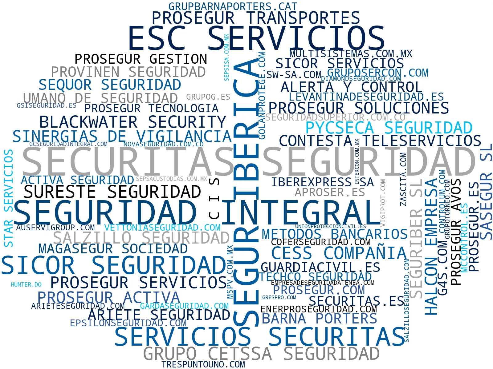 wordcloud de mercado guardias de seguridad, seguridad física, ciberseguridad empresarial