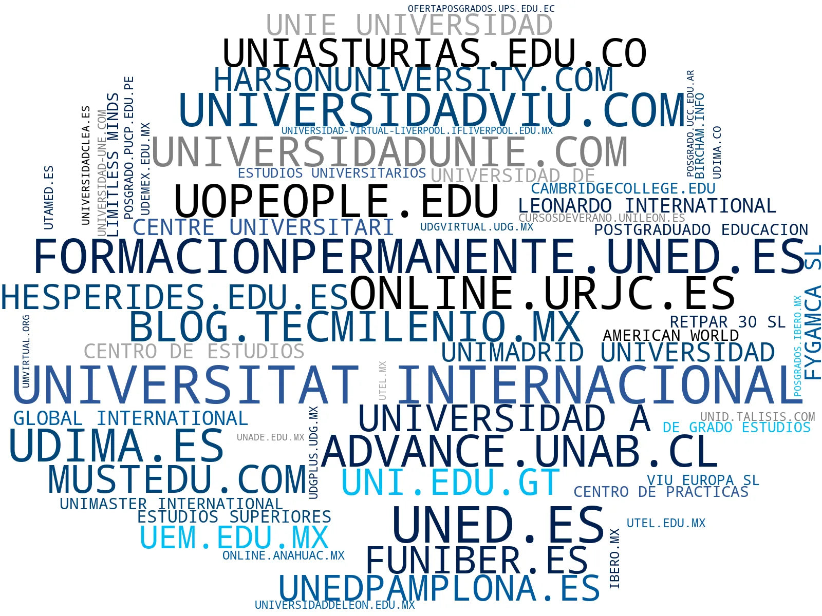wordcloud de mercado doctorados, cursos online, programas de grado